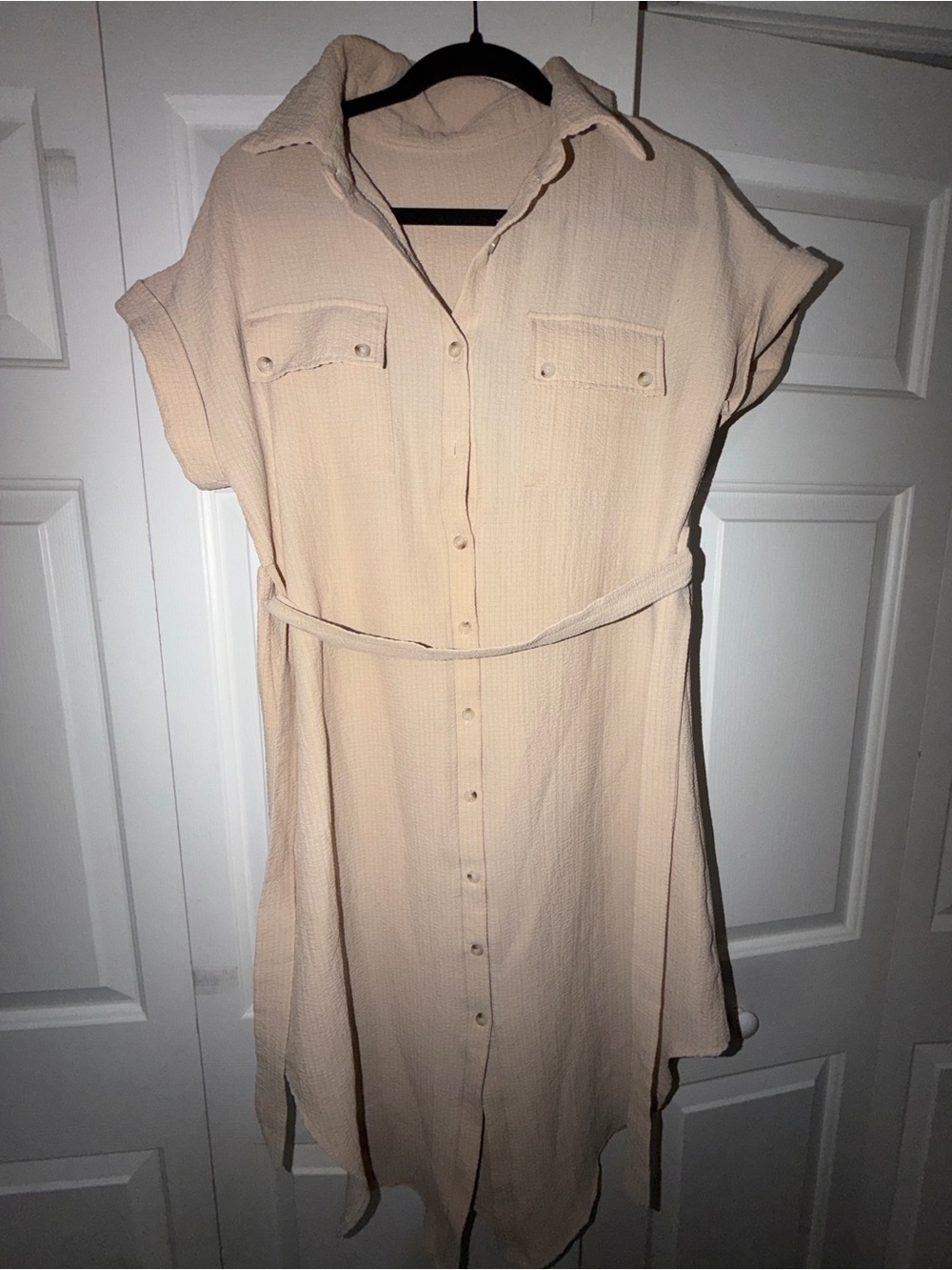 Women's Button-Front Shirt Dress in Light Beige